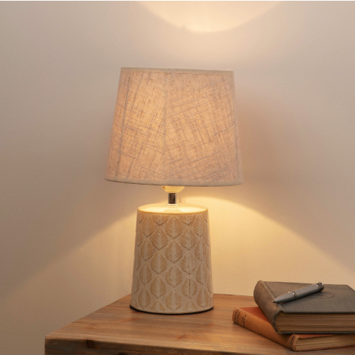 Hestia Leaf Print Table Lamp w/ Beige Linen Shade (8/6)