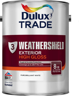 Dulux Trade Weathershield Exterior Gloss Pure Brilliant White 5L Paint 5180448