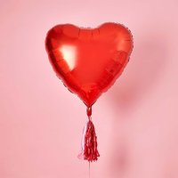 Red Giant Heart 32" Foil Balloon With Tassels