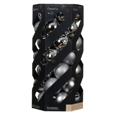 Decoris Silver Shatterproof Baubles - Pack of 35