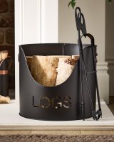 BLACK LOG BUCKET WITH TONGS & POKER