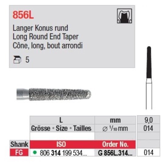 Edenta Diamond Bur Round End Taper Long Coarse 014  Pack 5