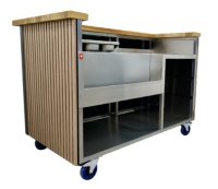 Pary EV Events Bar Iroko Wood Top and Smoked Oak Acoustic Wood Cadding