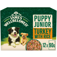 James Wellbeloved Puppy/Junior Turkey with Rice and Vegetables in Gravy Pouches 12x90gm DS47T