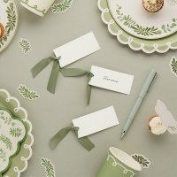 Place Card With Green Satin Knot - Pack of 8