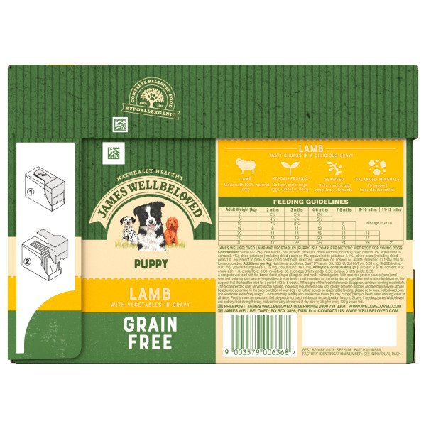 James Wellbeloved Grain Free Puppy Lamb in Gravy Pouches 4 x 12 x 100g