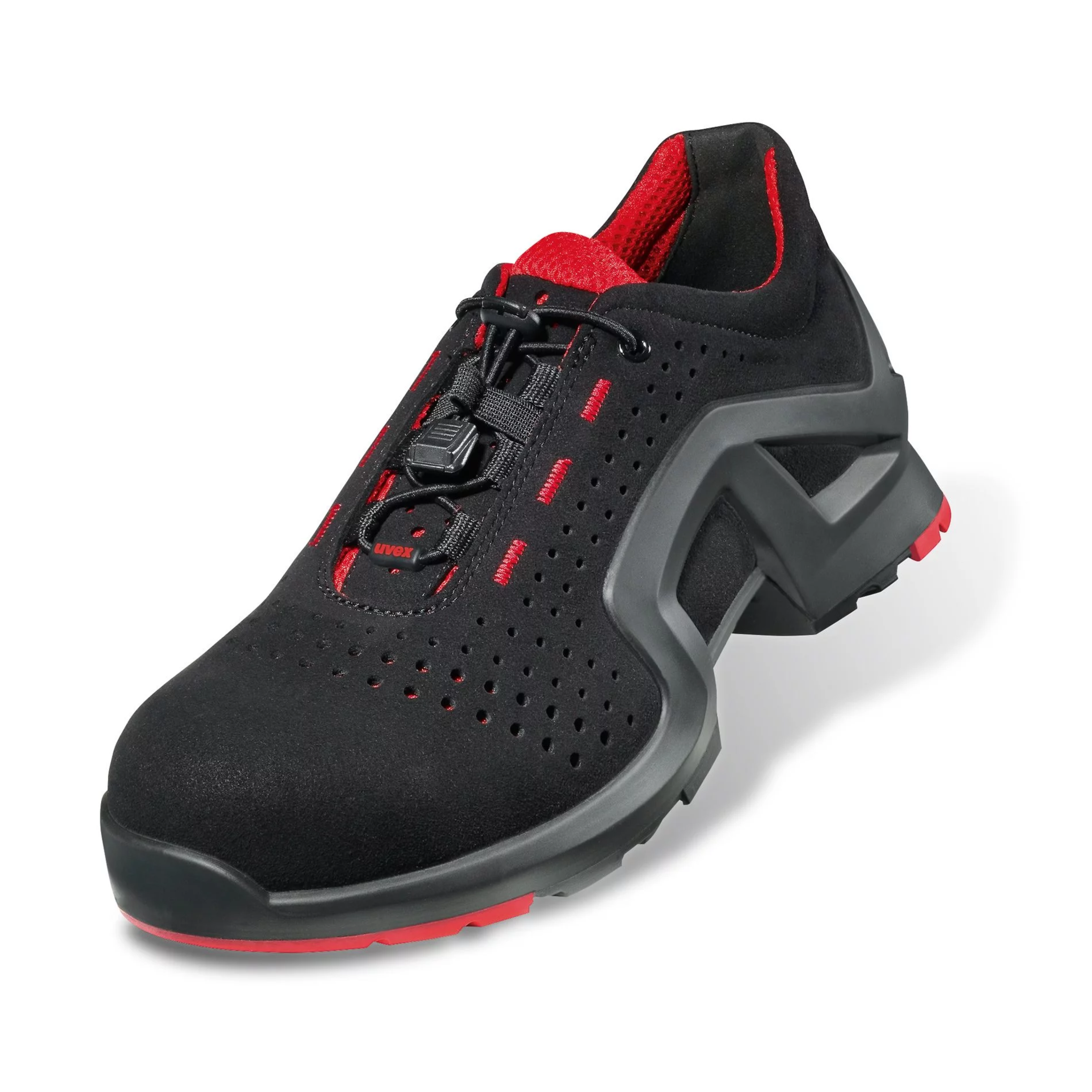 Uvex 1 Black Laced Trainer Shoe, Black/Red Pair