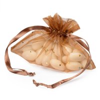 Organza Pouch Gold Dots On Brown - 150 x 110mm