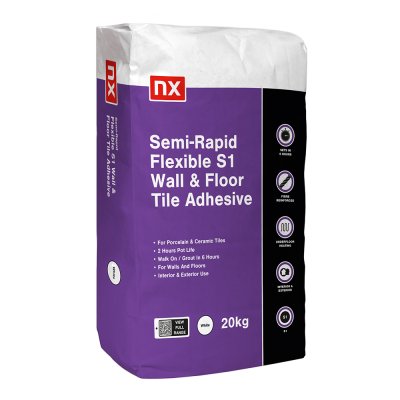 NX Semi-Rapid Set Flexible Wall & Floor Tile Adhesive White S1 20kg 82-77