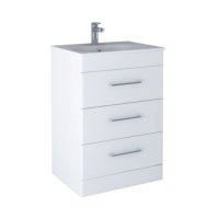Tucker French Bucks 600mm Floor Standing Three Drawer Basin Unit Matt White