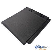 black extralight classic composite roof tile, with extralight classic logo, conservatory roof tiles