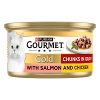 Gourmet 12621167 Gold Tinned Cat Food Salmon and Chicken in Gravy 12x85gm 