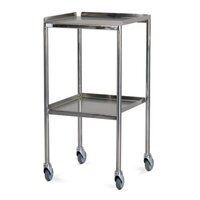 Stainless Steel Dressing Trolley has fixed shelves with three sides up & one down.