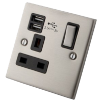 Stainless Steel 1 Gang Socket c/w USB Outlets