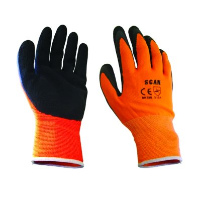 Scan Hi-Vis Orange Foam Latex Coated Gloves - L (Size 9)