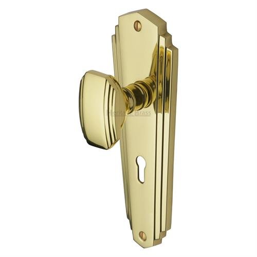 CHA1900-PB - Heritage Brass Mortice Knob On Lock Plate Charlston Design Polished Brass Finish