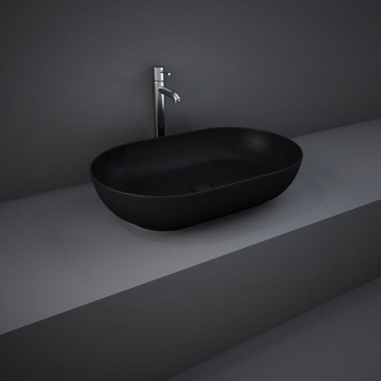 RAKFEELING 55CM OVAL COUNTER TOP WASH BASIN IN MATT BLACK bathroomworld