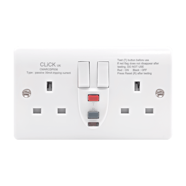 Click 2G DP RCD Switched Socket White CMARCDP036