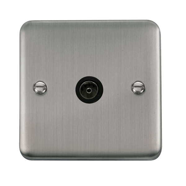 Click Deco Plus 1G TV Socket Stainless Steel Black Insert DPSS06