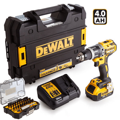 Dewalt 18V Combi Drill With 4.0Ah Battery And Case + Free 32 Piece Bit Set