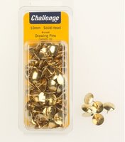 Challenge Brass Plated Solid Head Drawing Pins Clam Pack 100pk