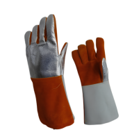 EDC High Temperature Resistant Leather Gloves with Aluminised Back, Chrome Leather Cuff Velcro Strap