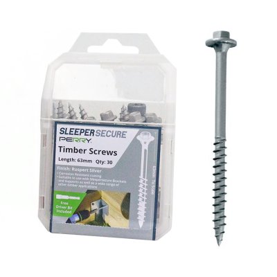 SleeperSecure 63mm Sleeper Screws Silver - Hex Head - Pack of 30