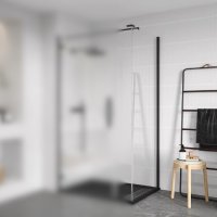 ORO CORNER SIDE PANEL 800MM MATT BLACK WITH CLEAR GLASS