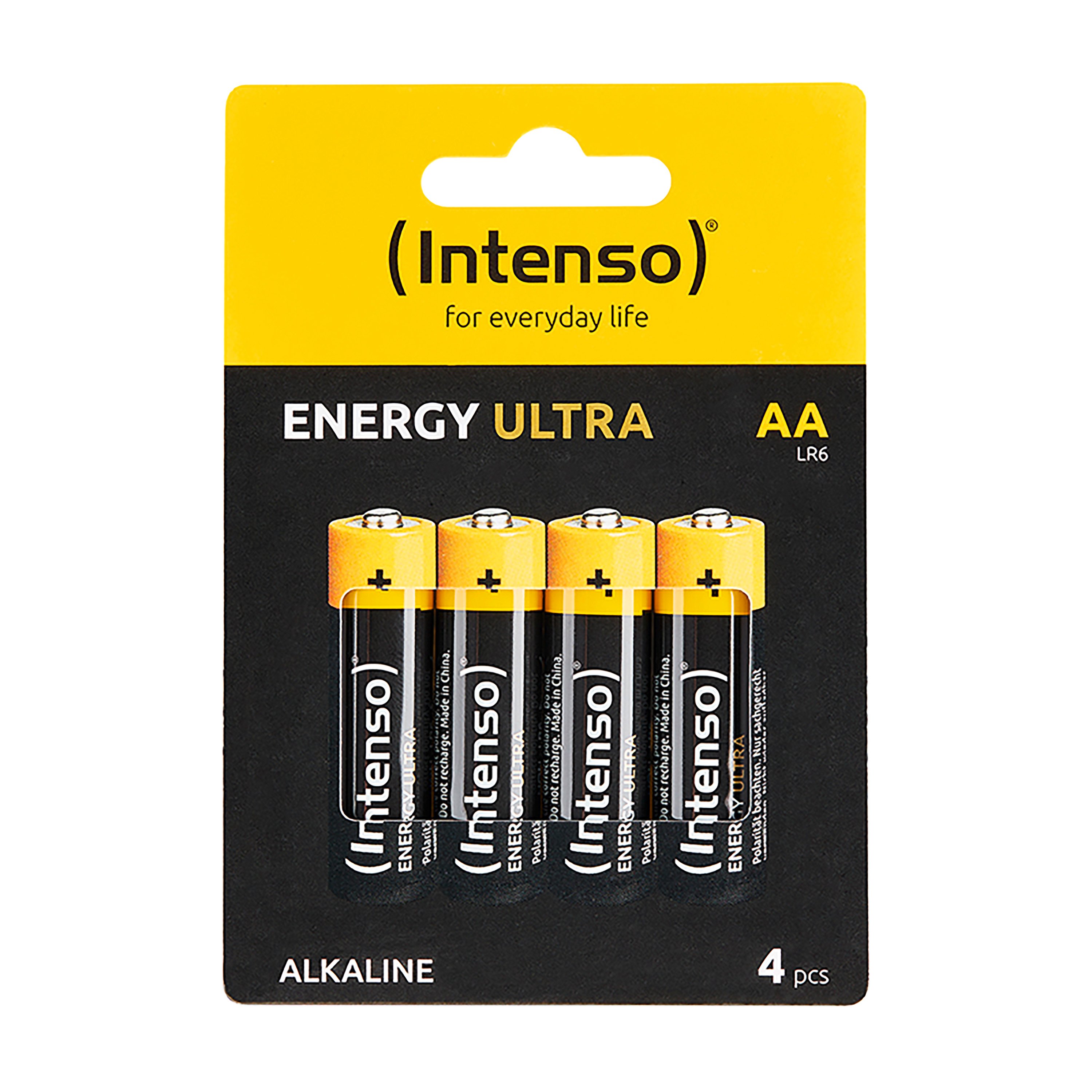 4 Pack of Intenso Energy Ultra AA batteries in retail packaging