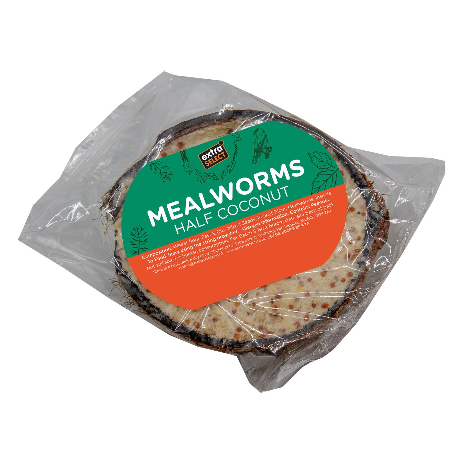Extra Select Half Filled Mealworm Coconuts Suet Feeders 1x10