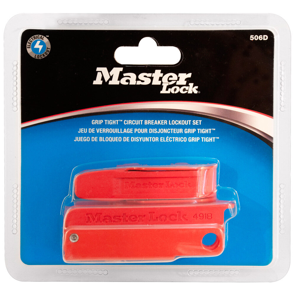 Master Lock Grip tight™ circuit breaker lockout set in carded packaging