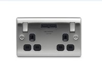 NEXUS SWITCHED SOCKET  2 GANG  2 USB 3.1A BLACK INSERT
