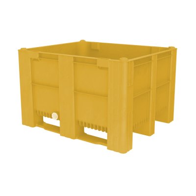 Solid Box Pallet with Drain - 605ltr, Yellow