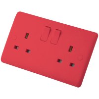 Iona Red 13 Amp 2 Gang Flush DP Socket Switched Double Pole