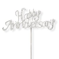 Diamante "Happy Anniversary" On Stem Silver - 65 x 35mm
