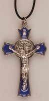 Metal/Blue Enamel Benedict Crucifix- 3 inch   (1227/BL)