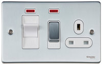 Schneider Ultimate Low Profile small cooker switch with neon Brushed Chrome with White Insert | LV0701.0218