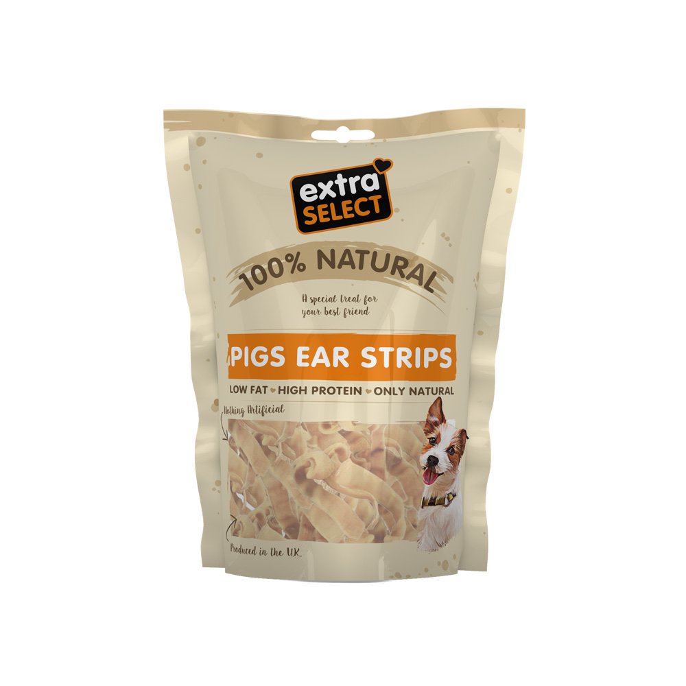 Extra Select Natural Dog Treats Pigs Ear Strips 7x100g