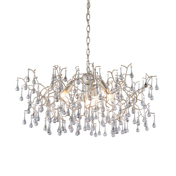 Endon Aged Silver Branch Chandelier With Glass Droplets