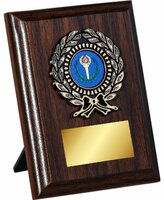 12.5cm Walnut Plaque, Black/Gold Trim (V221)