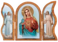 Wood Triptych/Gold Foil/Sacred Heart Mary   (56209)