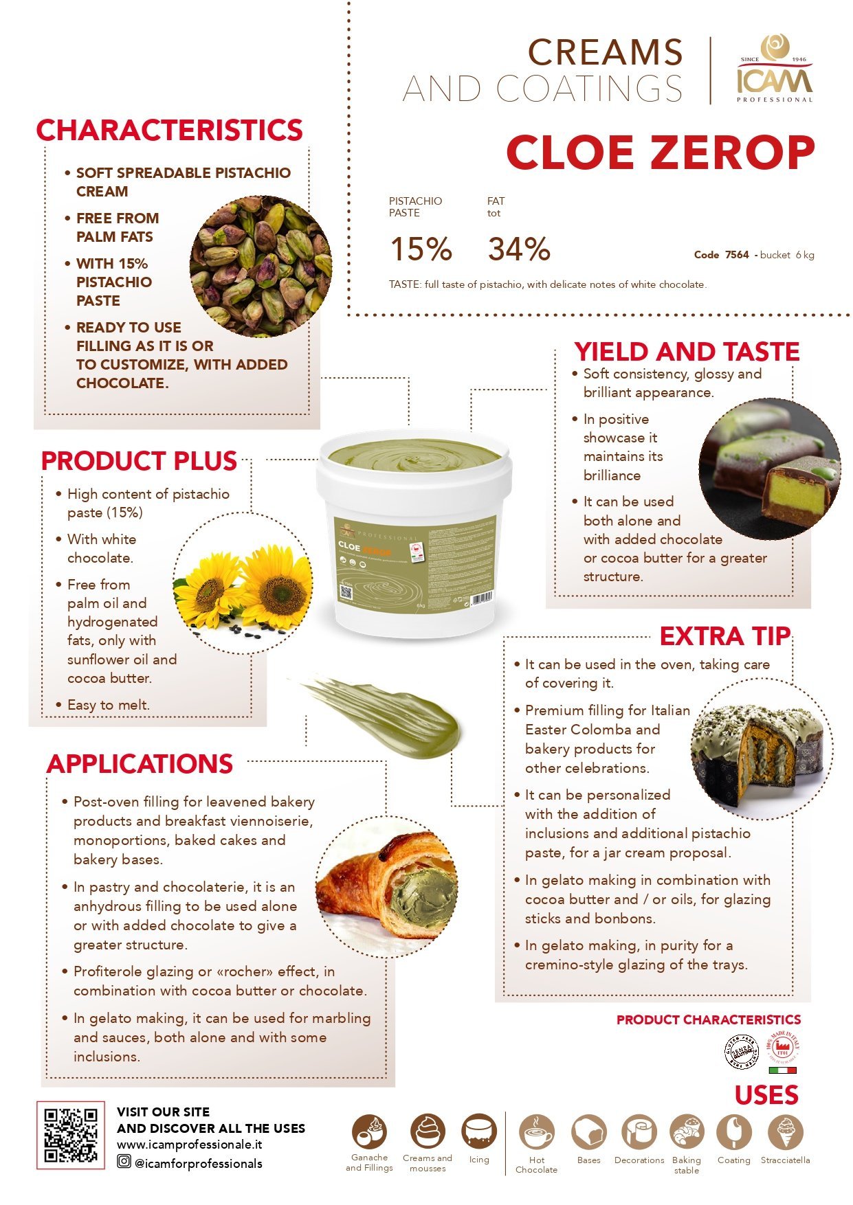 ICAM 6935 CREMA CLOE ZEROP PISTACHIO 6KGS