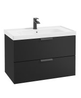 STOCKHOLM 80CM TWO DRAWER WALL HUNG MATT BLACK VANITY UNIT - MATT BLACK HANDLES