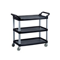 Small Utility Trolley has 3 shelves, 4 castors, and handles.