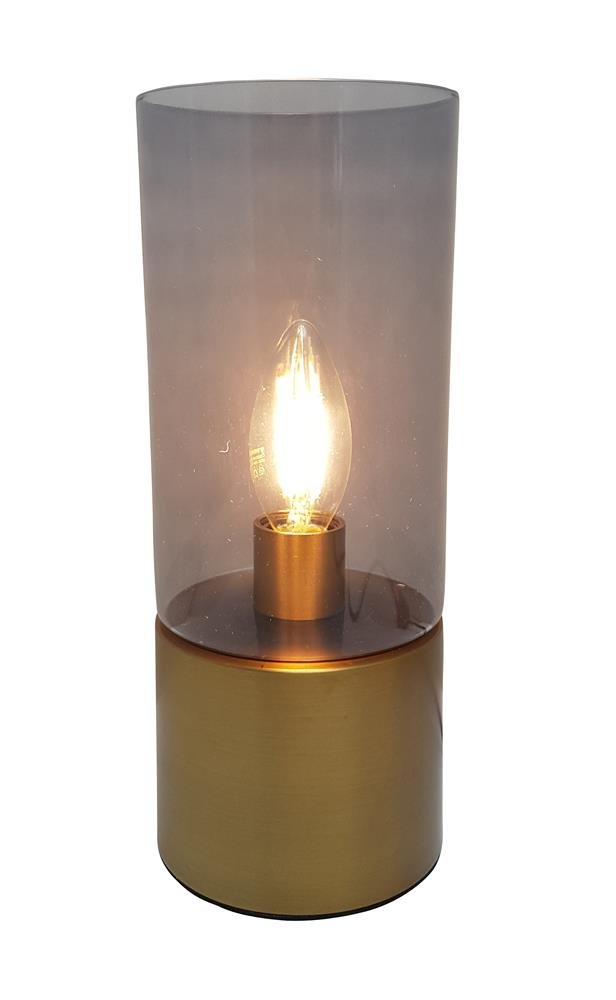 Toongabbie Smoke Glass Cylinder Touch Lamp Antique Brass