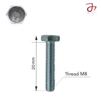 hexagon-head-bolt-din933-m8x20-steel-zinc-plated 8.8