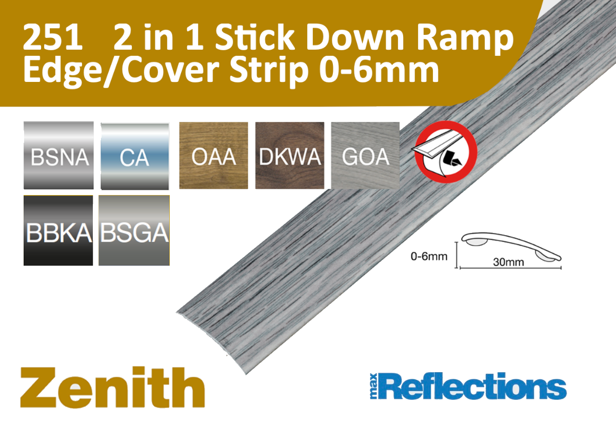251 2-in-1 Stick Down Ramp Edge/Cover Strip 0-6mm