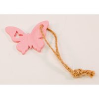 Wooden pink butterfly with twine 3.8cm - 36pcs