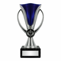 14cm Silver & Blue Plastic Cup on Marble