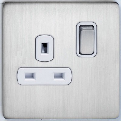 DETA Screwless 1 Gang Socket Satin Chrome White Insert | LV0201.0070